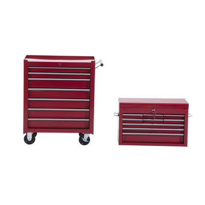 Tool Trolley with Tool Box, Lockable Tool Cart with Drawers, Tool Compartment, Keys, and Anti-slip Mats, Red