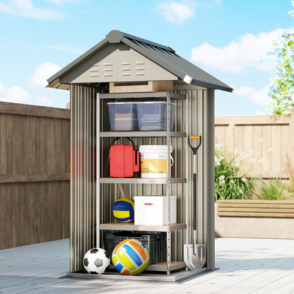 Galvanized Metal Garden Shed, 1.17 m² (12.6 ft²) – Ventilated, Lockable Storage with Gable Roof, Gloves Included, Light Gray
