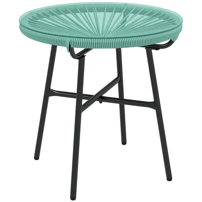 Round Garden Coffee Table in Rattan Effect Resin, Metal, and Tempered Glass Top Ø 50 x 50 cm Green