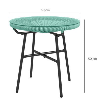 Round Garden Coffee Table in Rattan Effect Resin, Metal, and Tempered Glass Top Ø 50 x 50 cm Green