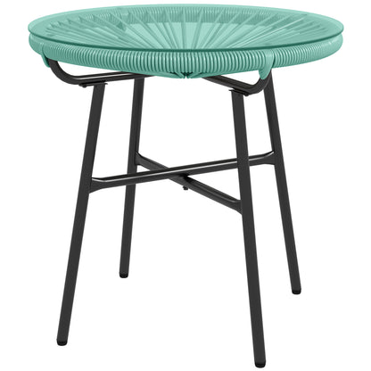 Round Garden Coffee Table in Rattan Effect Resin, Metal, and Tempered Glass Top Ø 50 x 50 cm Green