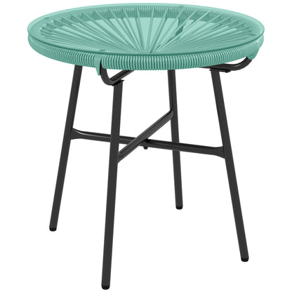 Round Garden Coffee Table in Rattan Effect Resin, Metal, and Tempered Glass Top Ø 50 x 50 cm Green