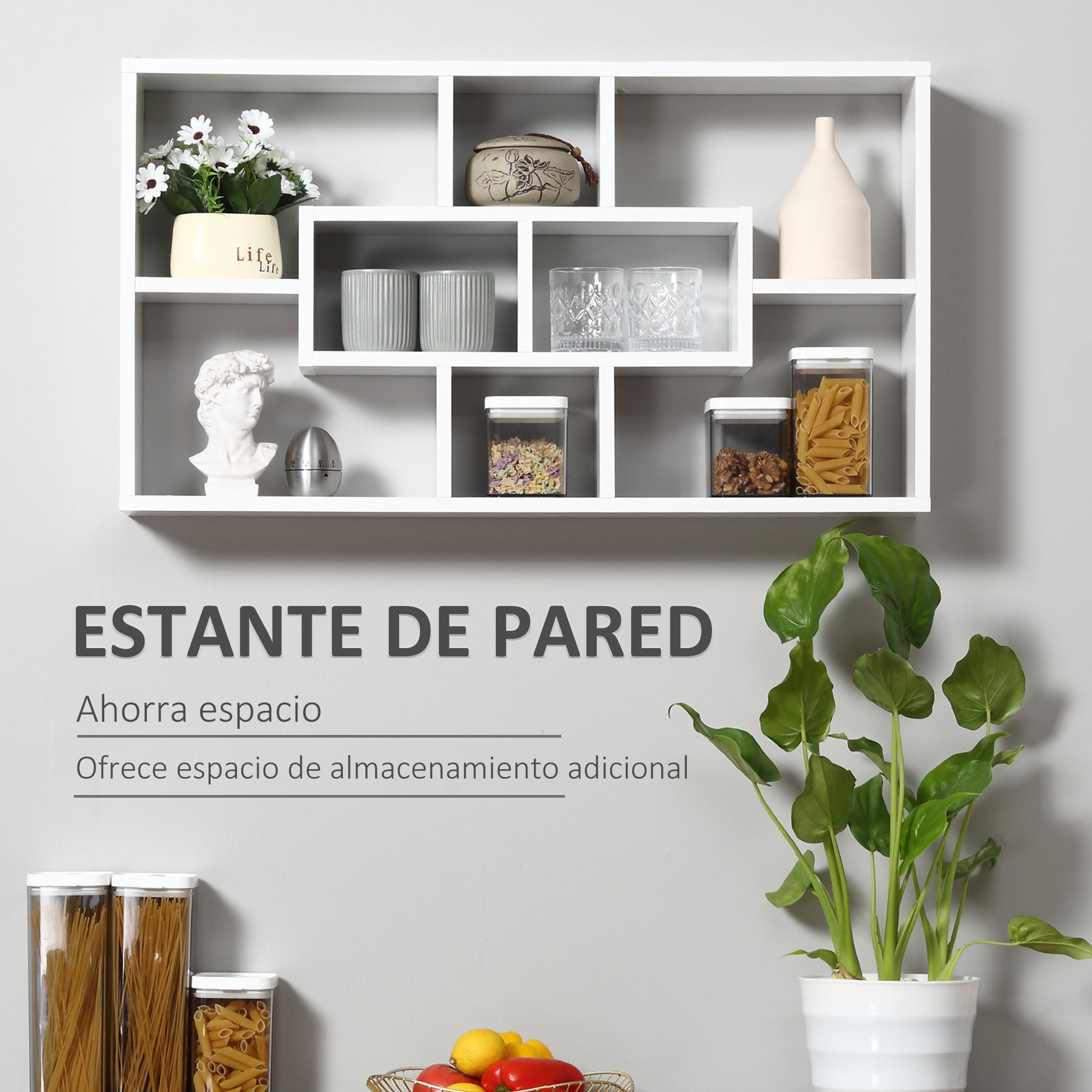 Decorative Wall Shelf Set of 8 Shelves Bookshelf CDs Floating Shelves Modern Cubes 85x14.5x47.5cm load 20kg Wood