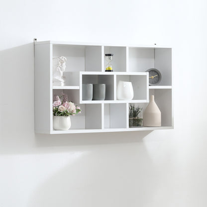 Decorative Wall Shelf Set of 8 Shelves Bookshelf CDs Floating Shelves Modern Cubes 85x14.5x47.5cm load 20kg Wood