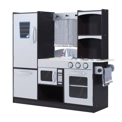 Large Wooden Play Kitchen for Kids over 3 Years Old with Accessories Children's Pretend Play Kitchen Microwave Oven Sink 105x31.5x95 cm Silver and Dark Brown