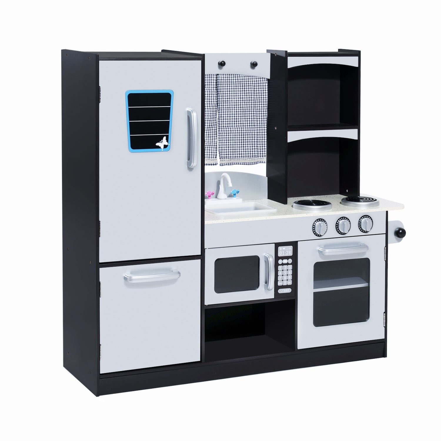 Large Wooden Play Kitchen for Kids over 3 Years Old with Accessories Children's Pretend Play Kitchen Microwave Oven Sink 105x31.5x95 cm Silver and Dark Brown