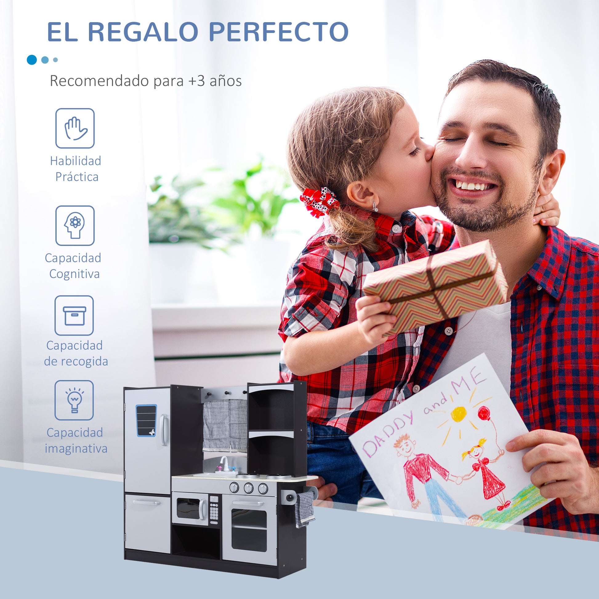 Large Wooden Play Kitchen for Kids over 3 Years Old with Accessories Children's Pretend Play Kitchen Microwave Oven Sink 105x31.5x95 cm Silver and Dark Brown