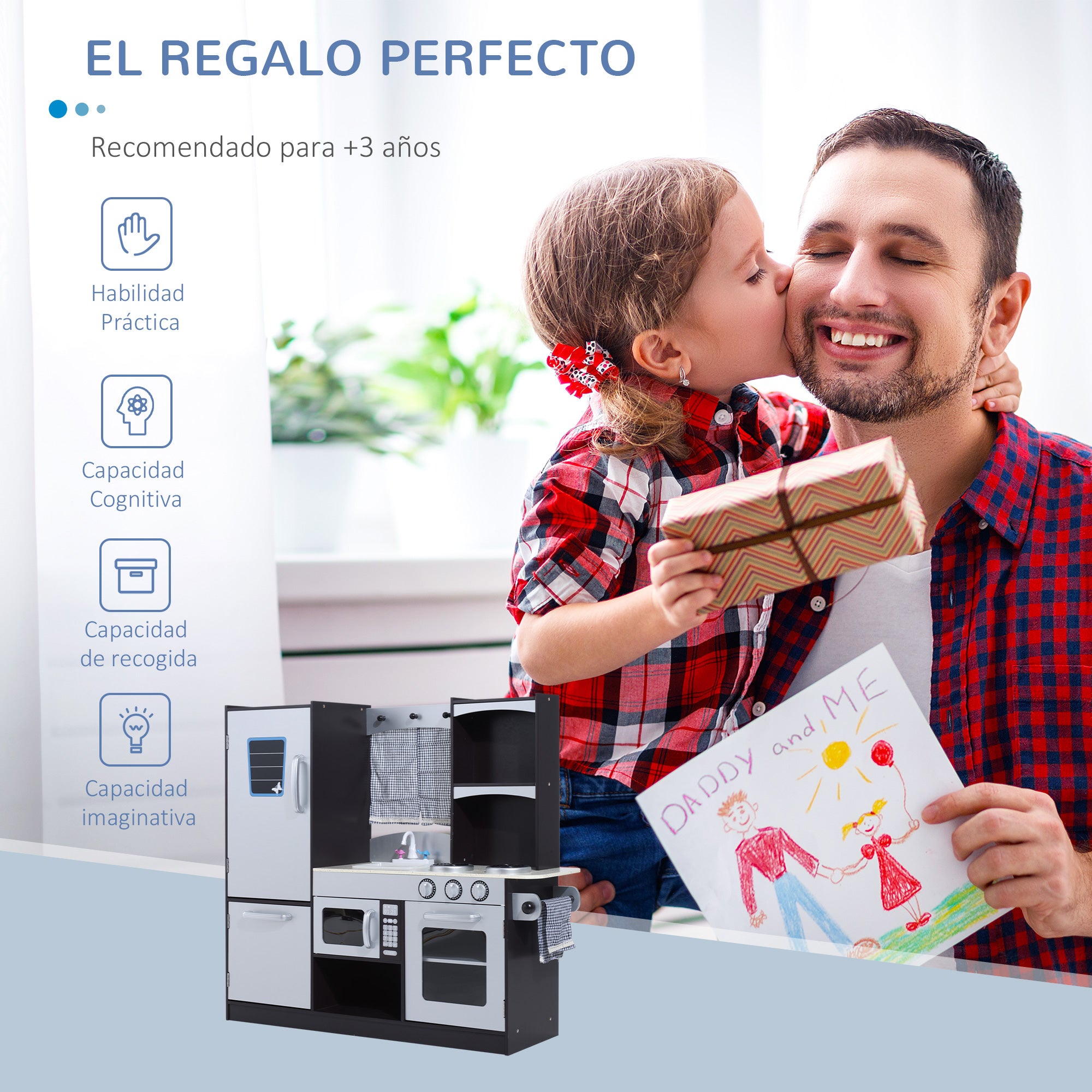 Large Wooden Play Kitchen for Kids over 3 Years Old with Accessories Children's Pretend Play Kitchen Microwave Oven Sink 105x31.5x95 cm Silver and Dark Brown