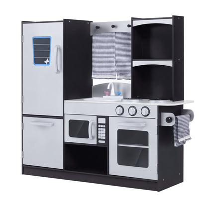 Large Wooden Play Kitchen for Kids over 3 Years Old with Accessories Children's Pretend Play Kitchen Microwave Oven Sink 105x31.5x95 cm Silver and Dark Brown