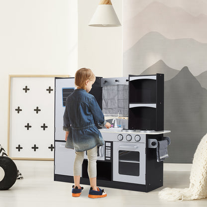 Large Wooden Play Kitchen for Kids over 3 Years Old with Accessories Children's Pretend Play Kitchen Microwave Oven Sink 105x31.5x95 cm Silver and Dark Brown