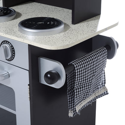 Large Wooden Play Kitchen for Kids over 3 Years Old with Accessories Children's Pretend Play Kitchen Microwave Oven Sink 105x31.5x95 cm Silver and Dark Brown