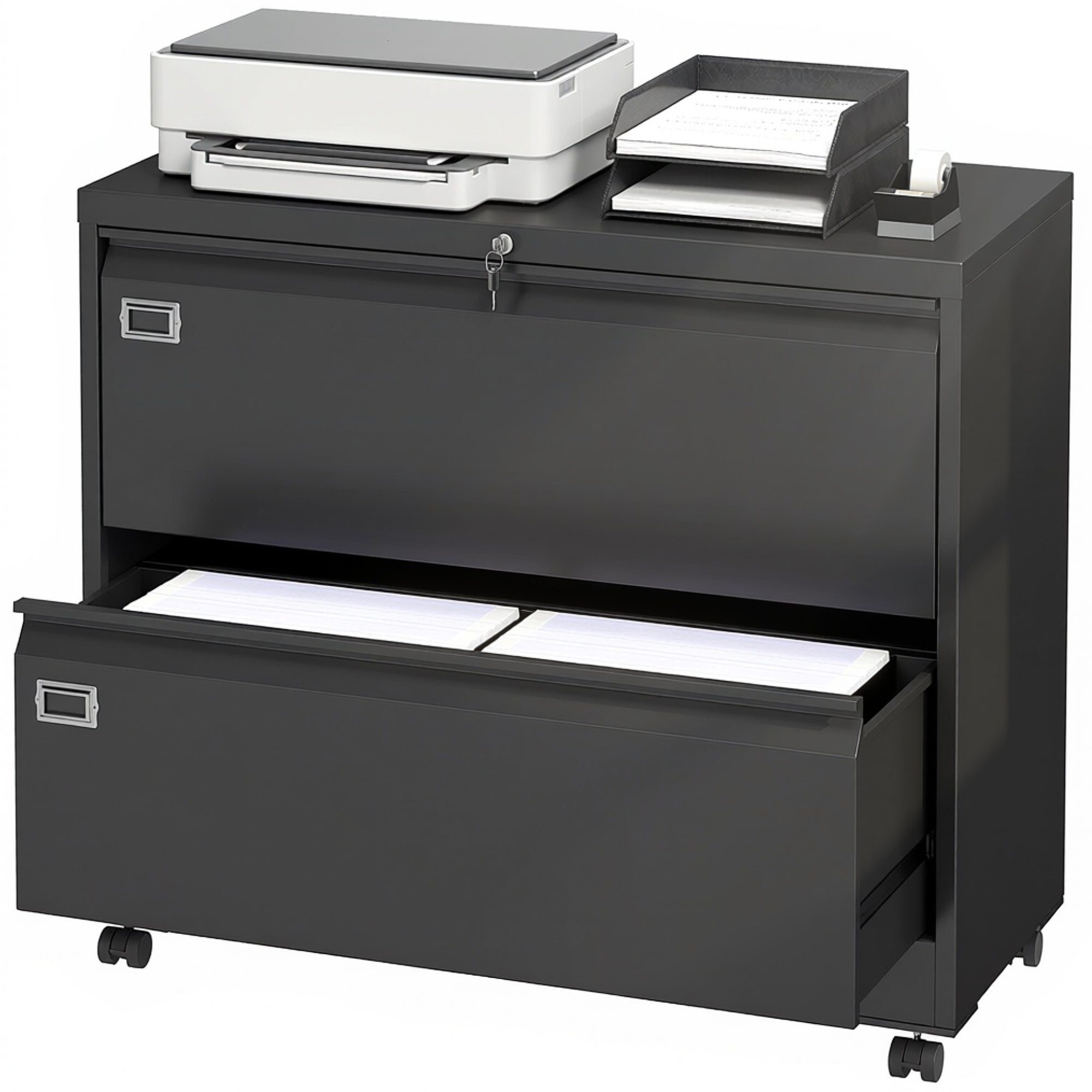 Mobile 2-Drawer Lockable Filing Cabinet with Adjustable Hanging Rails, Steel File Cabinet for Office & Home, Black, 35.4 x 15.7 x 30.5 in