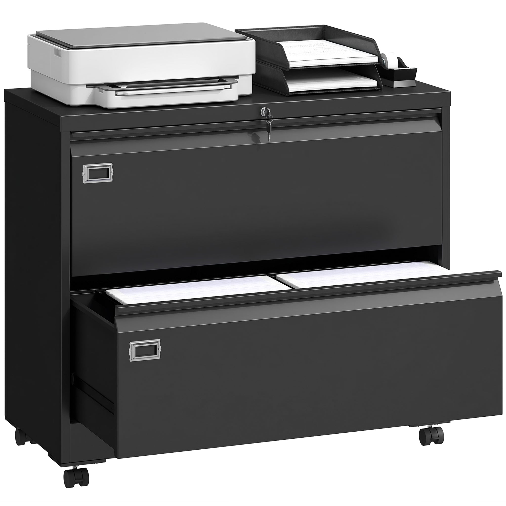 Mobile 2-Drawer Lockable Filing Cabinet with Adjustable Hanging Rails, Steel File Cabinet for Office & Home, Black, 35.4 x 15.7 x 30.5 in