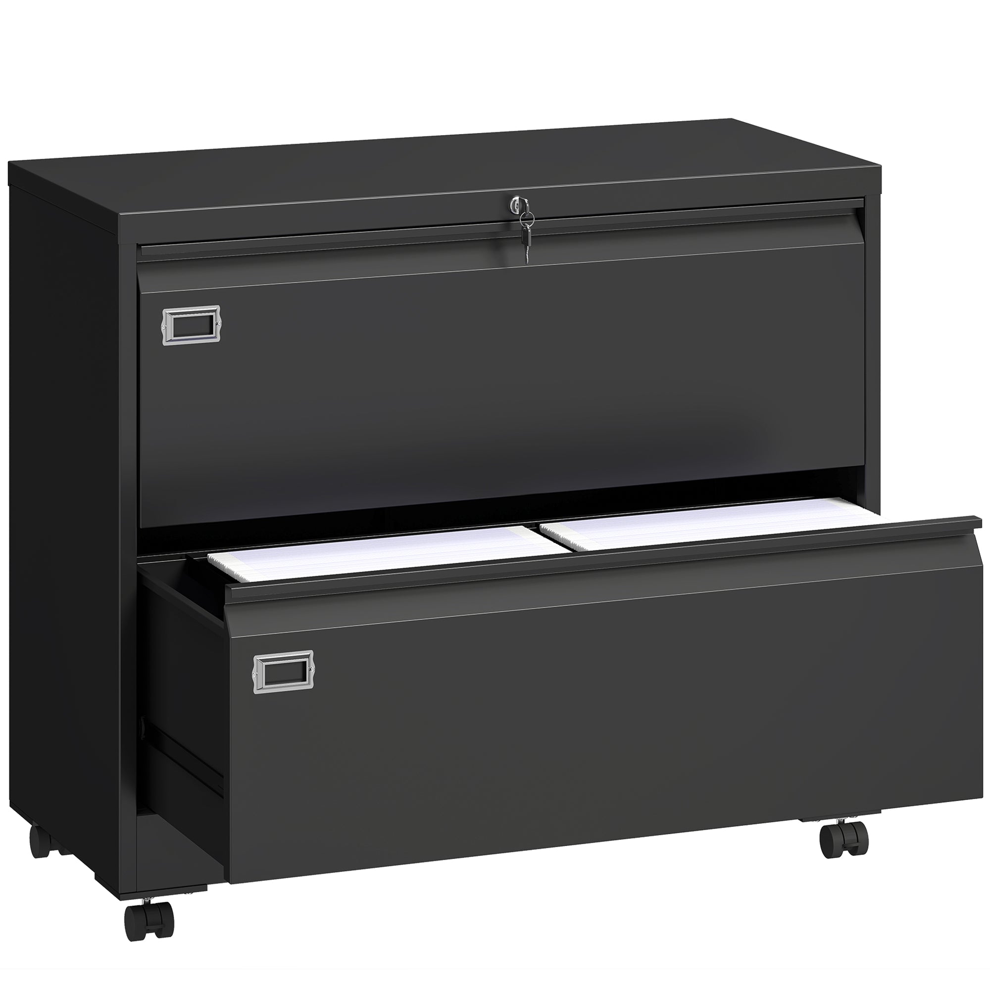 Mobile 2-Drawer Lockable Filing Cabinet with Adjustable Hanging Rails, Steel File Cabinet for Office & Home, Black, 35.4 x 15.7 x 30.5 in