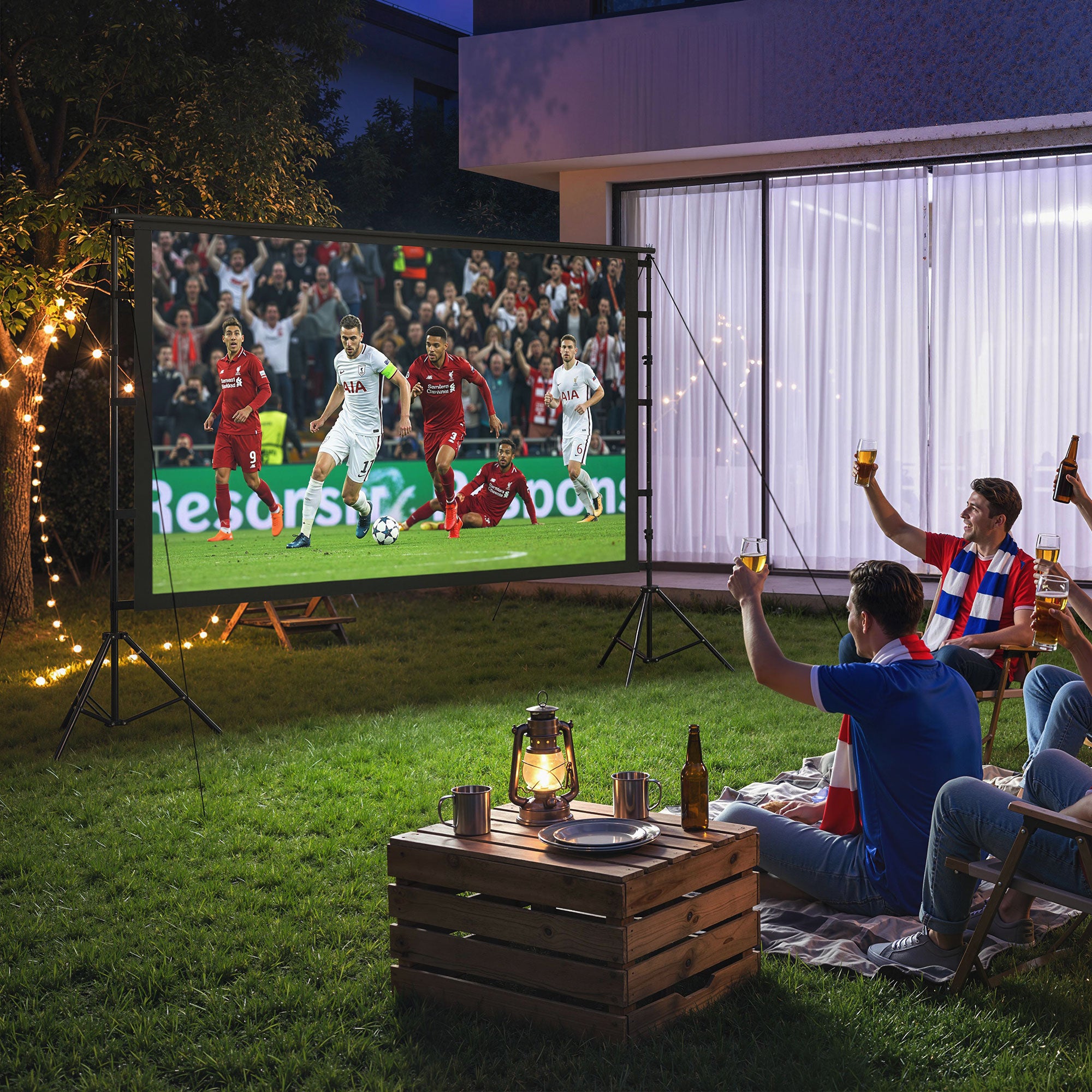 100" 16:9 4K/8K Projection Screen with Dual Foldable Tripods — Portable Double-Sided, 160° Wide-Angle, Indoor/Outdoor, White