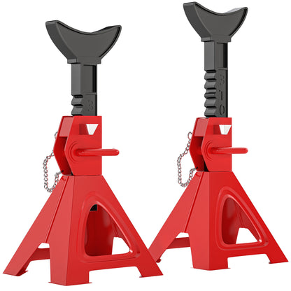 Set of 2 Car Jacks, 3-Ton Lifting Capacity, Adjustable Height from 290 to 418 mm, Large Base with Safety Pin, for Vehicle, Caravan, Workshop, Garage, Red