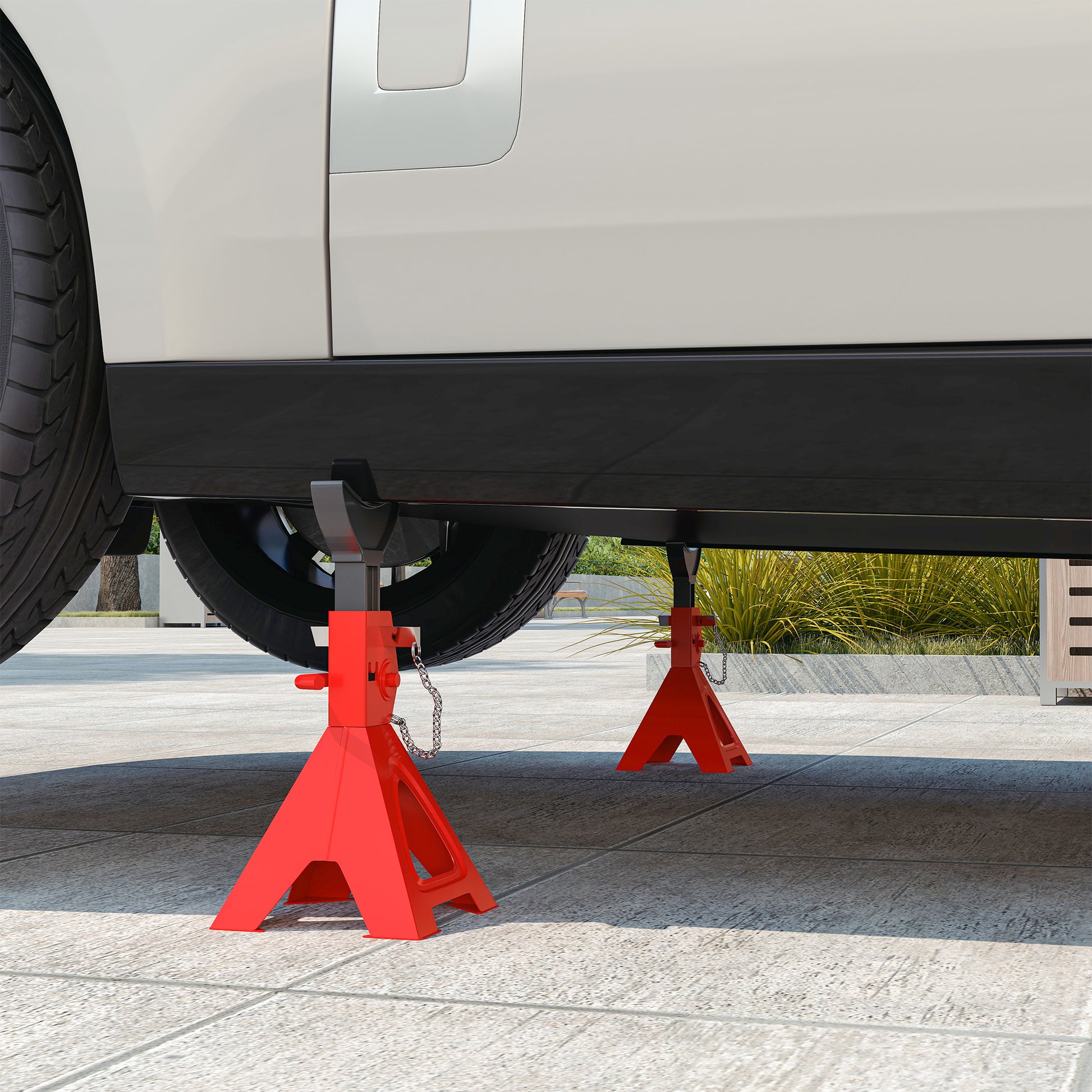 Set of 2 Car Jacks, 3-Ton Lifting Capacity, Adjustable Height from 290 to 418 mm, Large Base with Safety Pin, for Vehicle, Caravan, Workshop, Garage, Red