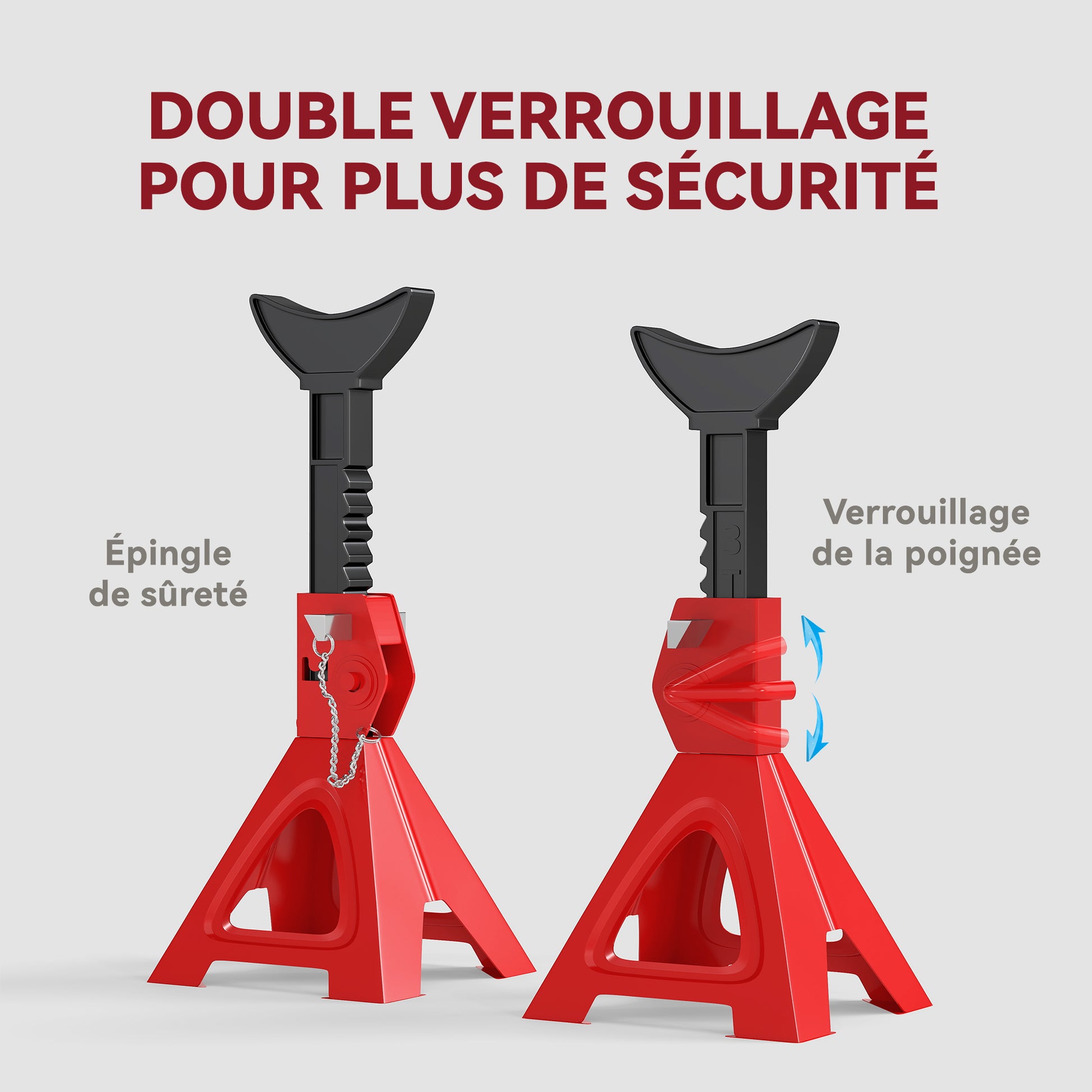 Set of 2 Car Jacks, 3-Ton Lifting Capacity, Adjustable Height from 290 to 418 mm, Large Base with Safety Pin, for Vehicle, Caravan, Workshop, Garage, Red