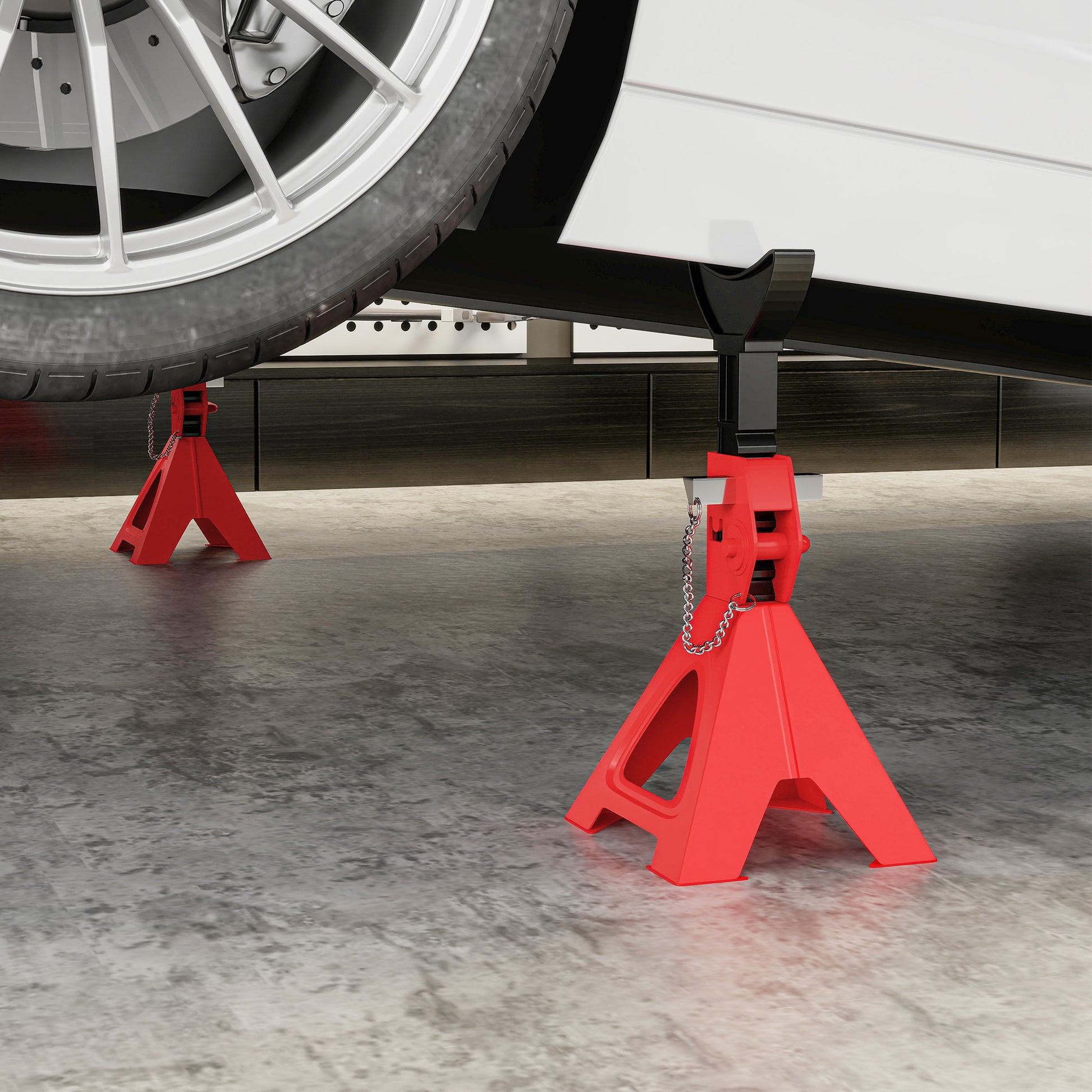 Set of 2 Car Jacks, 3-Ton Lifting Capacity, Adjustable Height from 290 to 418 mm, Large Base with Safety Pin, for Vehicle, Caravan, Workshop, Garage, Red