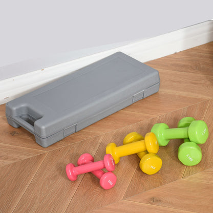 Set of 6 Hexagonal Dumbbells Total 6 kg 2x1.5 kg 2x1 kg and 2x0.5 kg with Neoprene Coating with Case 43x18x7.5 cm Multicolor