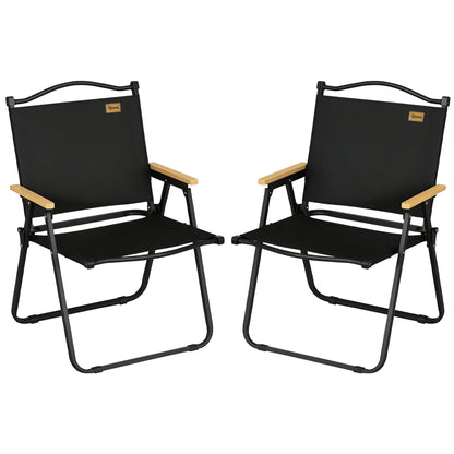 Camping Chair 2-Pack Foldable Garden Chair with Steel Frame, Wood Look, Folding Chair for Pool, Beach, Oxford, Black