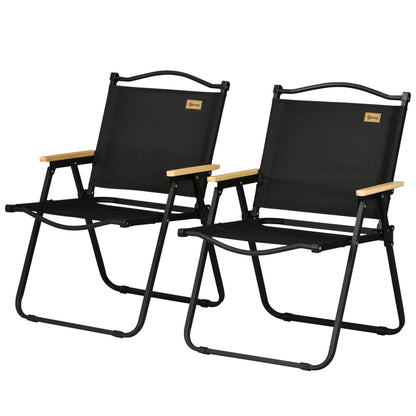 Camping Chair 2-Pack Foldable Garden Chair with Steel Frame, Wood Look, Folding Chair for Pool, Beach, Oxford, Black