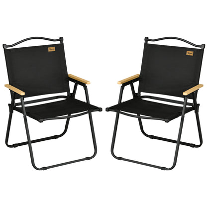 Camping Chair 2-Pack Foldable Garden Chair with Steel Frame, Wood Look, Folding Chair for Pool, Beach, Oxford, Black