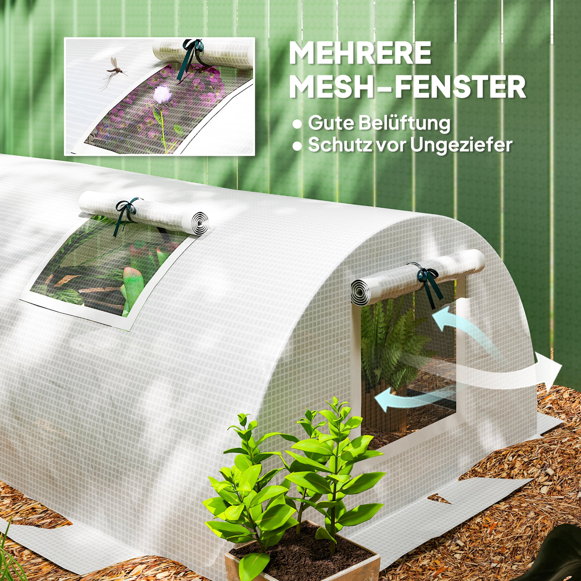 Greenhouse with Roll-Up Window Round Roof, Winterproof Steel Frame Greenhouse Water-Resistant Conservatory for Balcony Tomato House with UV Protection 200x80x45cm Tomato Greenhouse for Vegetables, White