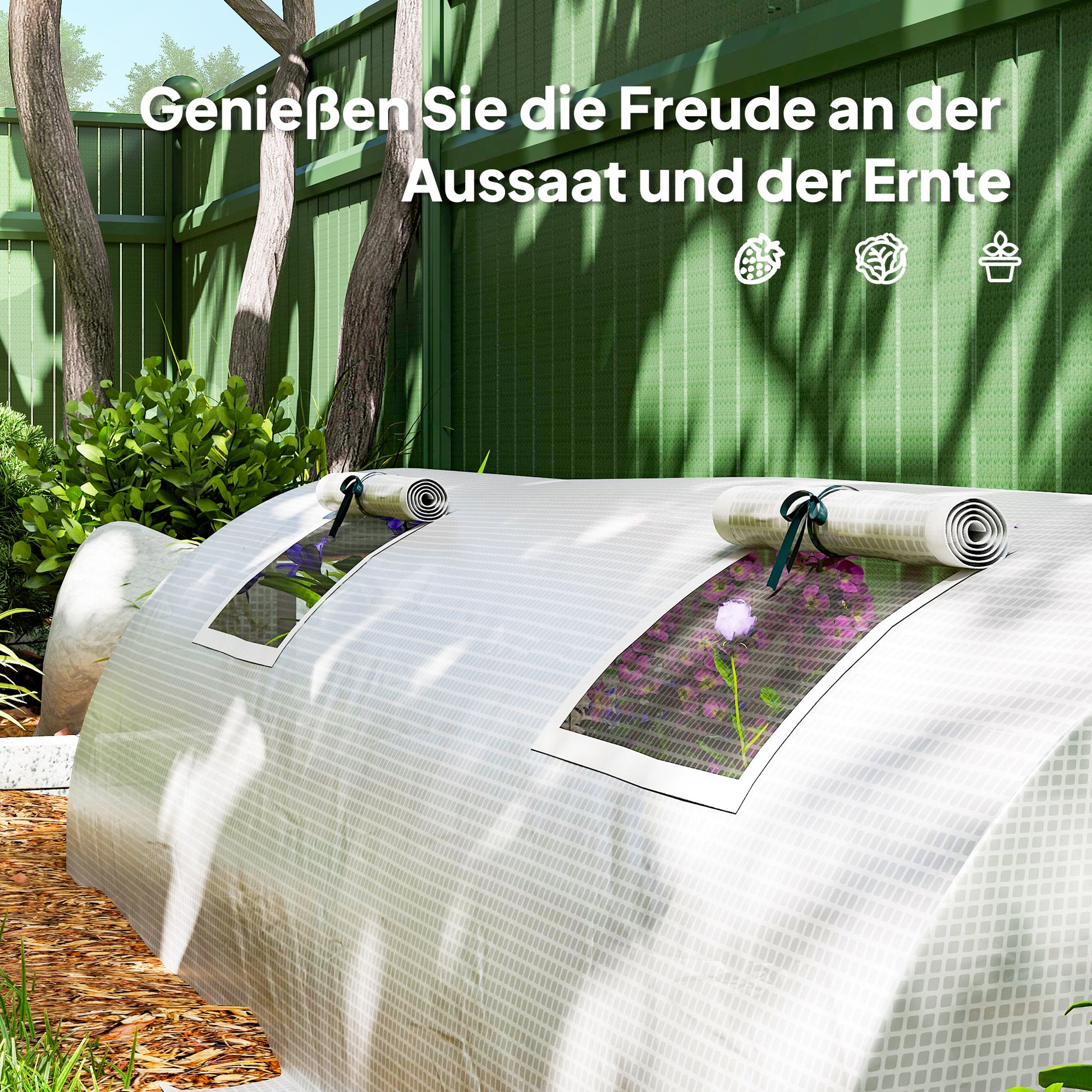 Greenhouse with Roll-Up Window Round Roof, Winterproof Steel Frame Greenhouse Water-Resistant Conservatory for Balcony Tomato House with UV Protection 200x80x45cm Tomato Greenhouse for Vegetables, White