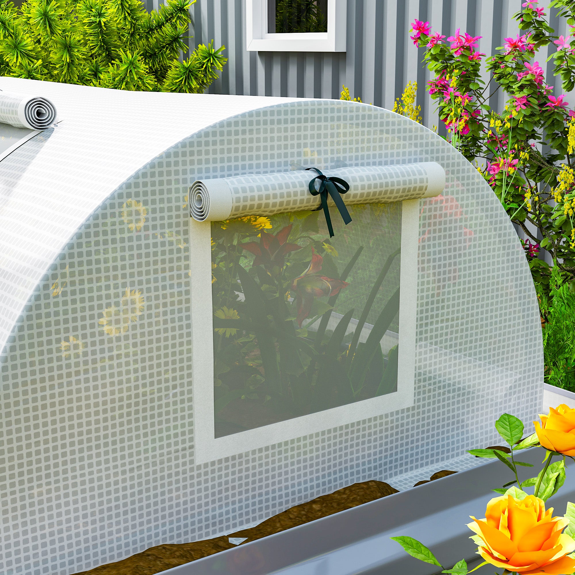 Greenhouse with Roll-Up Window Round Roof, Winterproof Steel Frame Greenhouse Water-Resistant Conservatory for Balcony Tomato House with UV Protection 200x80x45cm Tomato Greenhouse for Vegetables, White