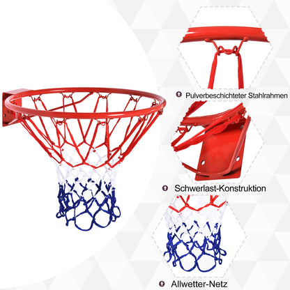 Basketball Hoop, Indoor & Outdoor with Ø46 cm Rim and Net, Wall Mount, Basketball Board for Teenagers Adults, Red + Blue + White