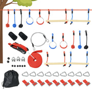 Ninja Slackline Set 30 pcs, 10m Rope with Obstacles, Climbing Frame, Outdoor Climbing Training, Playset Equipment for 3-6 Years Children, Gymnastic Rings, Ropes, Multicolor