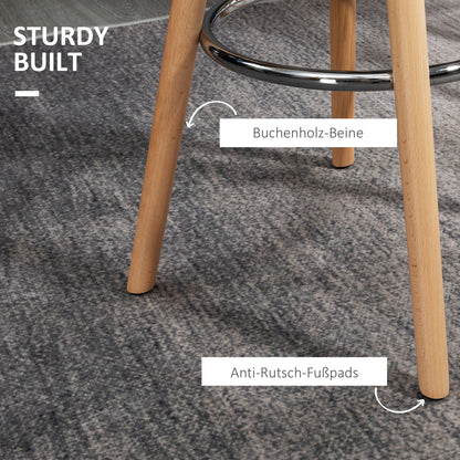 Bar Stool Set of 2, Upholstered Bar Chair with Wooden Legs and Backrest, Kitchen Chairs with Steel Footrest, Counter Height Stools for Kitchen, Living Room, Dining Room, Faux Leather, White