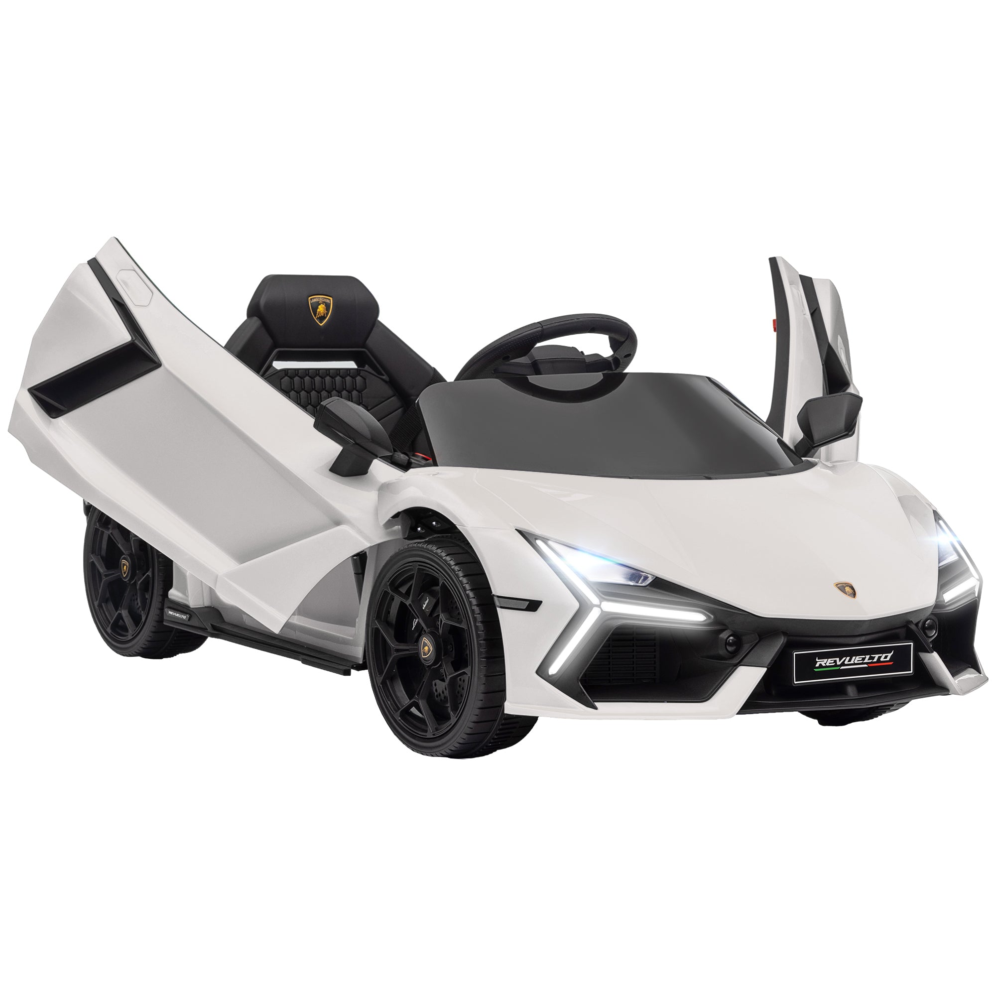 Electric Car for Kids 3-5 Years 12V Licensed Lamborghini Revuelto 3-5km/h Electric Kids Car Butterfly Doors, 2 Motors, Suspension, Remote Control, Music, Wheels, Headlights, White
