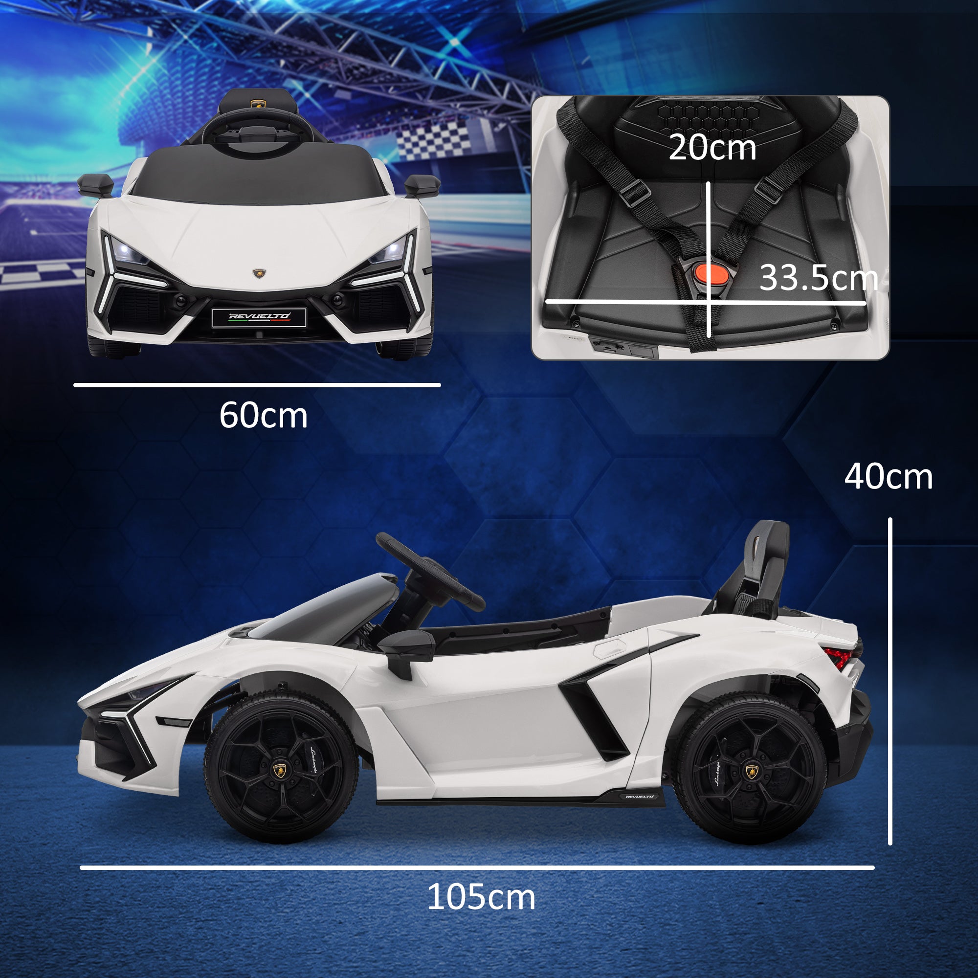 Electric Car for Kids 3-5 Years 12V Licensed Lamborghini Revuelto 3-5km/h Electric Kids Car Butterfly Doors, 2 Motors, Suspension, Remote Control, Music, Wheels, Headlights, White