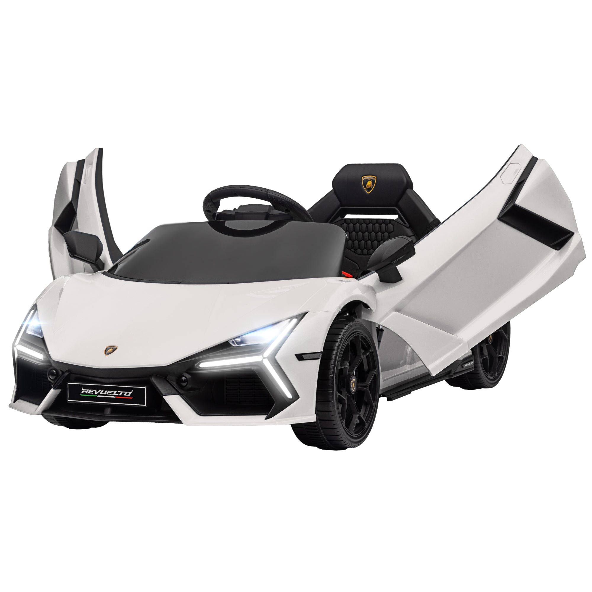 Electric Car for Kids 3-5 Years 12V Licensed Lamborghini Revuelto 3-5km/h Electric Kids Car Butterfly Doors, 2 Motors, Suspension, Remote Control, Music, Wheels, Headlights, White