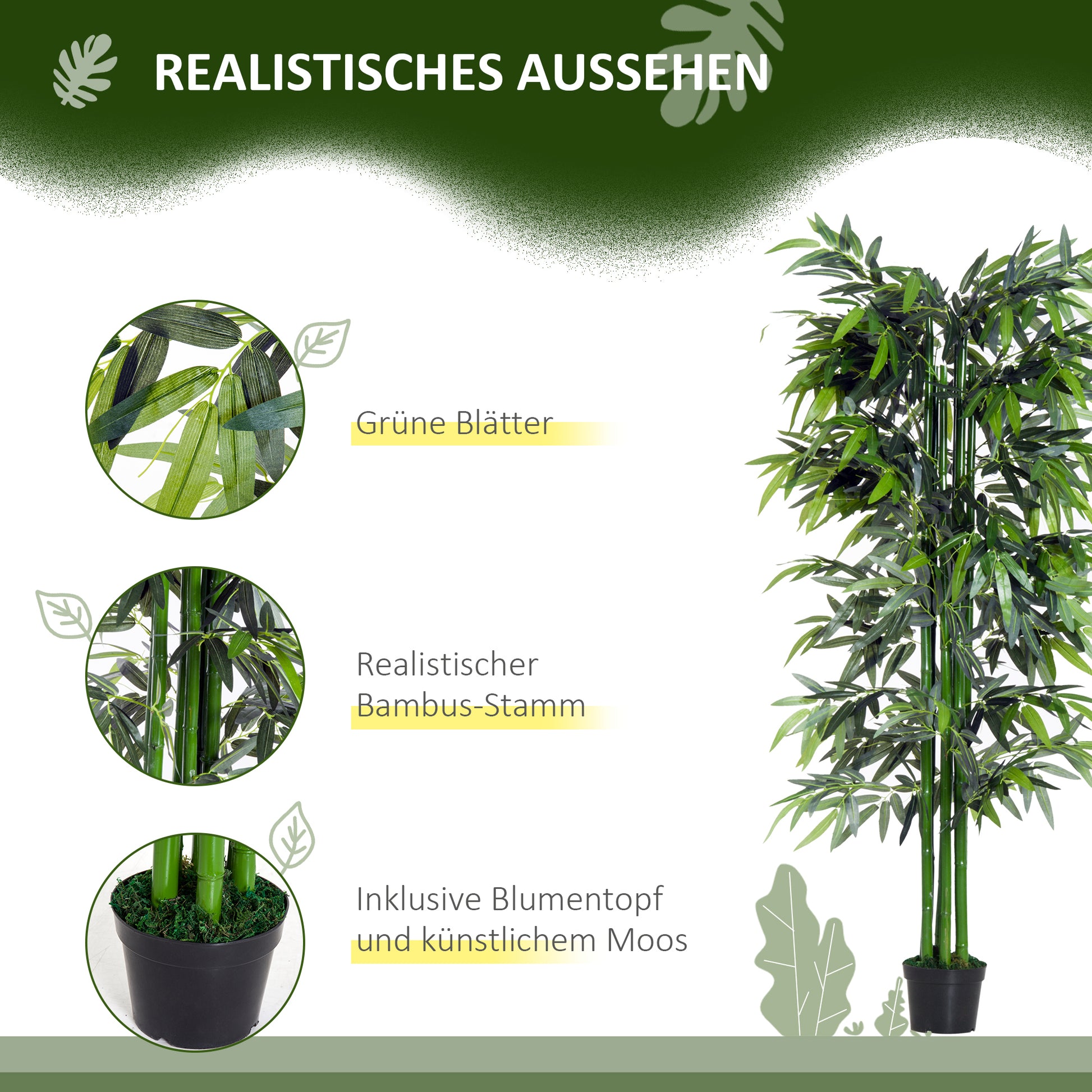 Artificial Plant, 180 cm Artificial Bamboo Tree, Artificial Plant with Planter, Indoor Plant like Real, for Living Room, Bedroom, Green