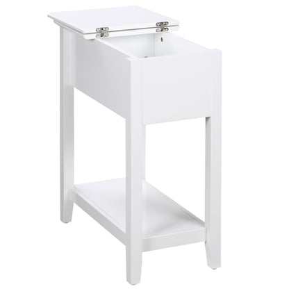 Bedside Table with Flip Top, Storage Shelf, and Hidden Cable Hole for Living Room Bedroom 60.5x32.5x70 cm White
