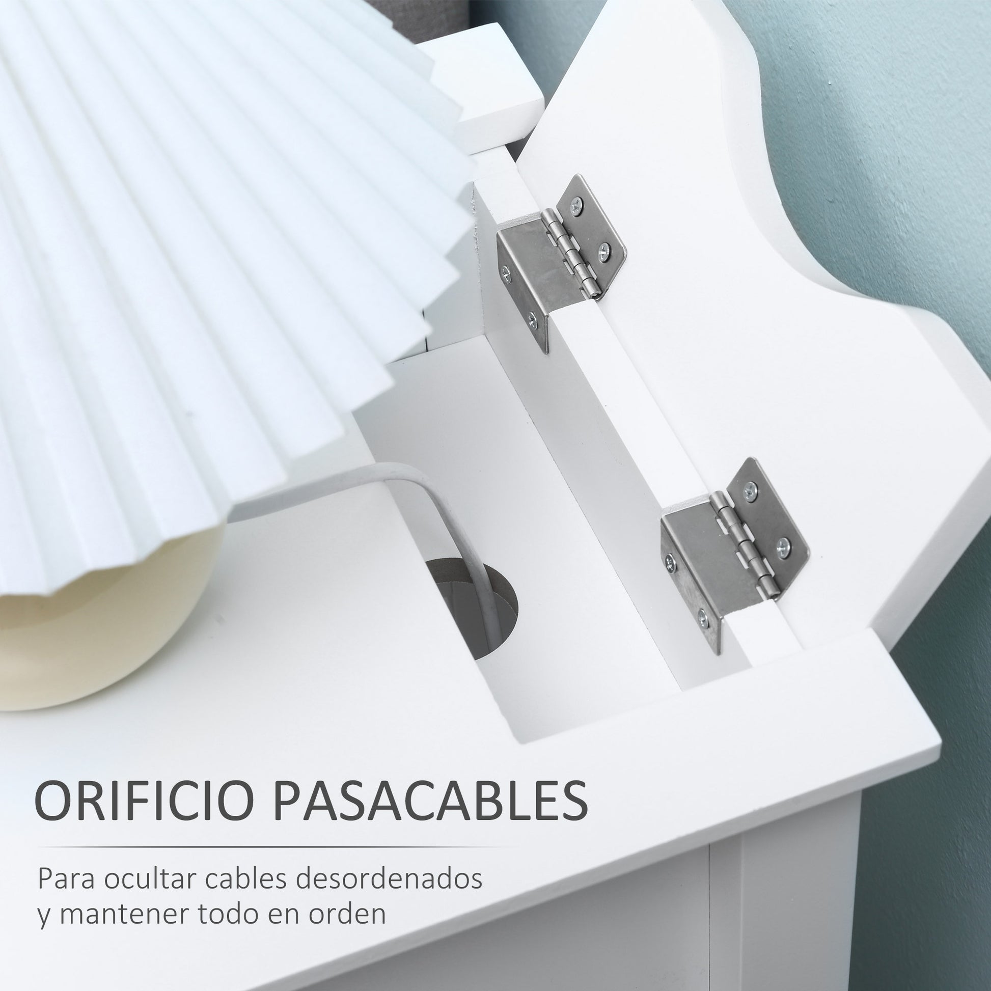 Bedside Table with Flip Top, Storage Shelf, and Hidden Cable Hole for Living Room Bedroom 60.5x32.5x70 cm White