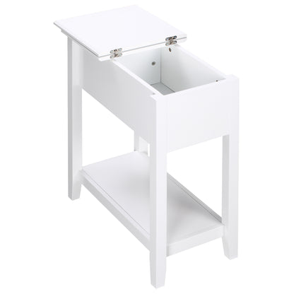 Bedside Table with Flip Top, Storage Shelf, and Hidden Cable Hole for Living Room Bedroom 60.5x32.5x70 cm White