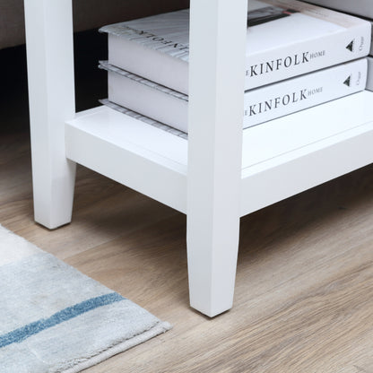 Bedside Table with Flip Top, Storage Shelf, and Hidden Cable Hole for Living Room Bedroom 60.5x32.5x70 cm White