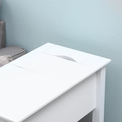 Bedside Table with Flip Top, Storage Shelf, and Hidden Cable Hole for Living Room Bedroom 60.5x32.5x70 cm White