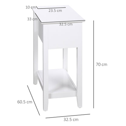 Bedside Table with Flip Top, Storage Shelf, and Hidden Cable Hole for Living Room Bedroom 60.5x32.5x70 cm White