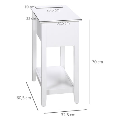 Bedside Table with Flip Top, Storage Shelf, and Hidden Cable Hole for Living Room Bedroom 60.5x32.5x70 cm White