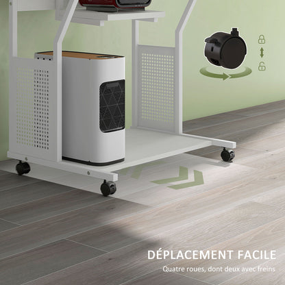 Computer Desk, Rolling Desk with Storage Shelves, Workstation and Keyboard Tray, Computer Table on Wheels, 80 x 50 x 130 cm, White