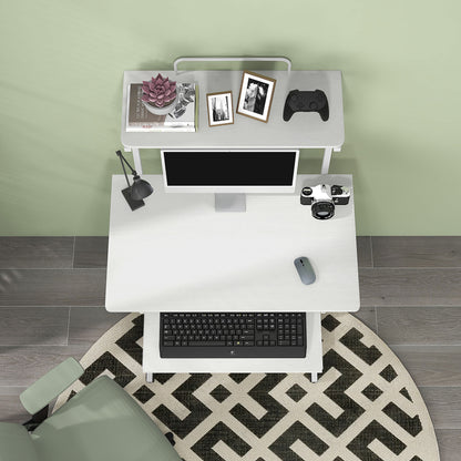 Computer Desk, Rolling Desk with Storage Shelves, Workstation and Keyboard Tray, Computer Table on Wheels, 80 x 50 x 130 cm, White