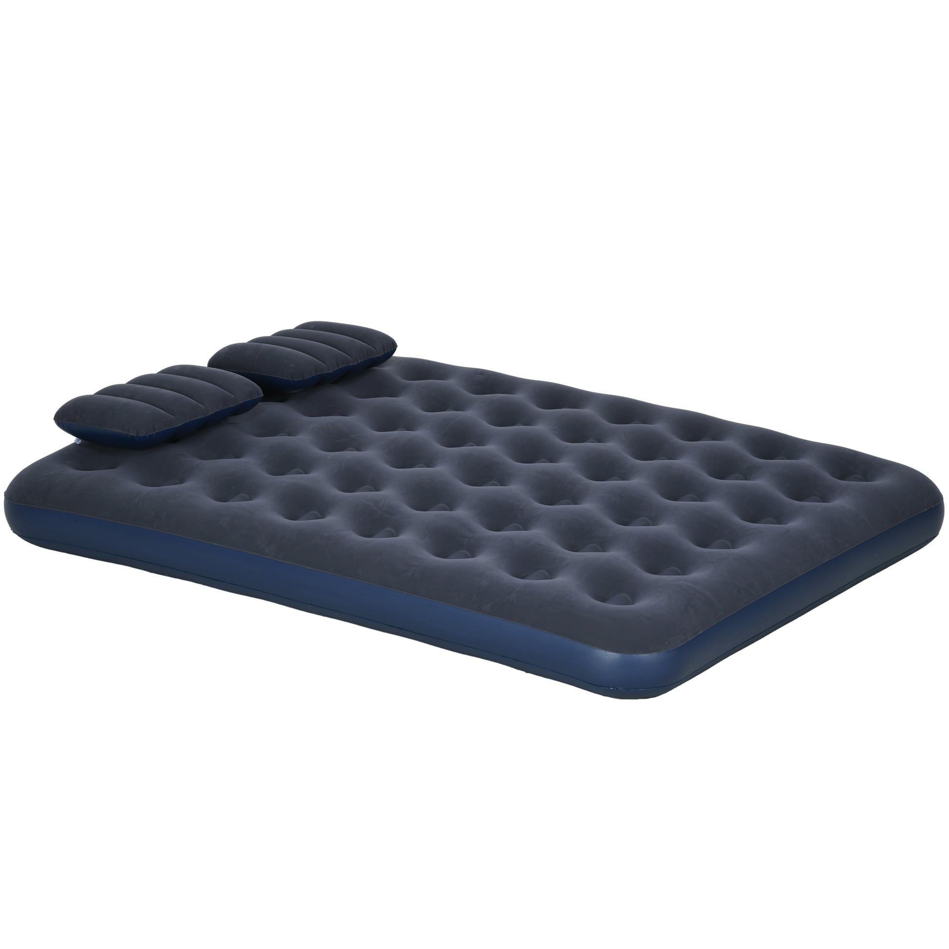 Double Inflatable Mattress 191x137x22 cm with Manual Pump Foldable Airbed with 2 Integrated Pillows Flocked Surface for Guests Home Travel Camping
