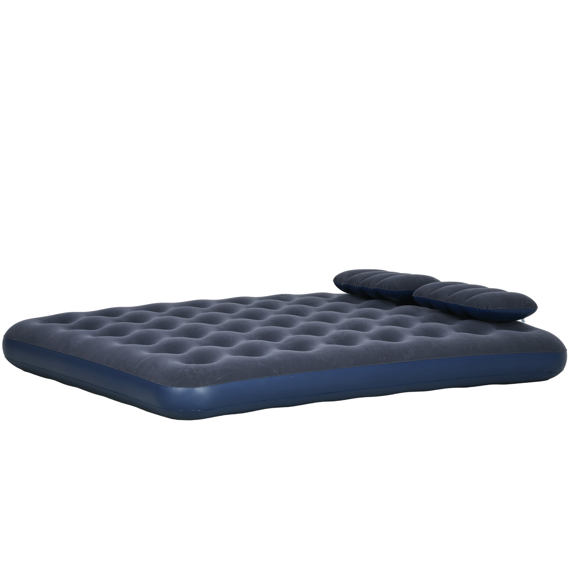 Double Inflatable Mattress 191x137x22 cm with Manual Pump Foldable Airbed with 2 Integrated Pillows Flocked Surface for Guests Home Travel Camping
