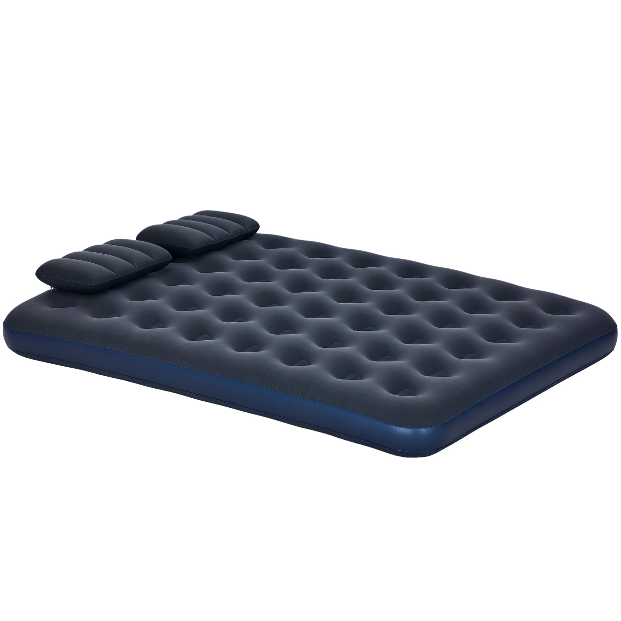 Double Inflatable Mattress 191x137x22 cm with Manual Pump Foldable Airbed with 2 Integrated Pillows Flocked Surface for Guests Home Travel Camping