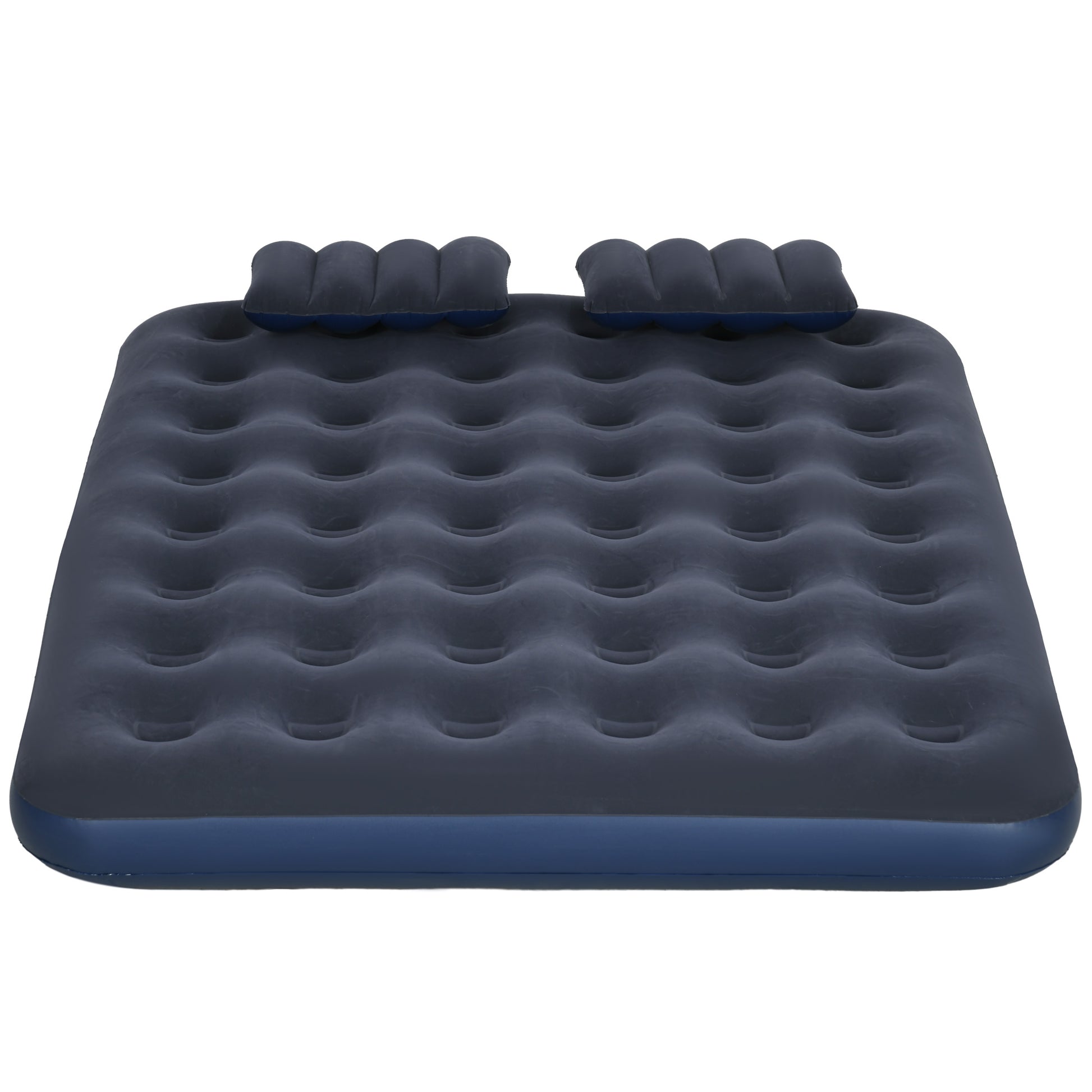 Double Inflatable Mattress 191x137x22 cm with Manual Pump Foldable Airbed with 2 Integrated Pillows Flocked Surface for Guests Home Travel Camping